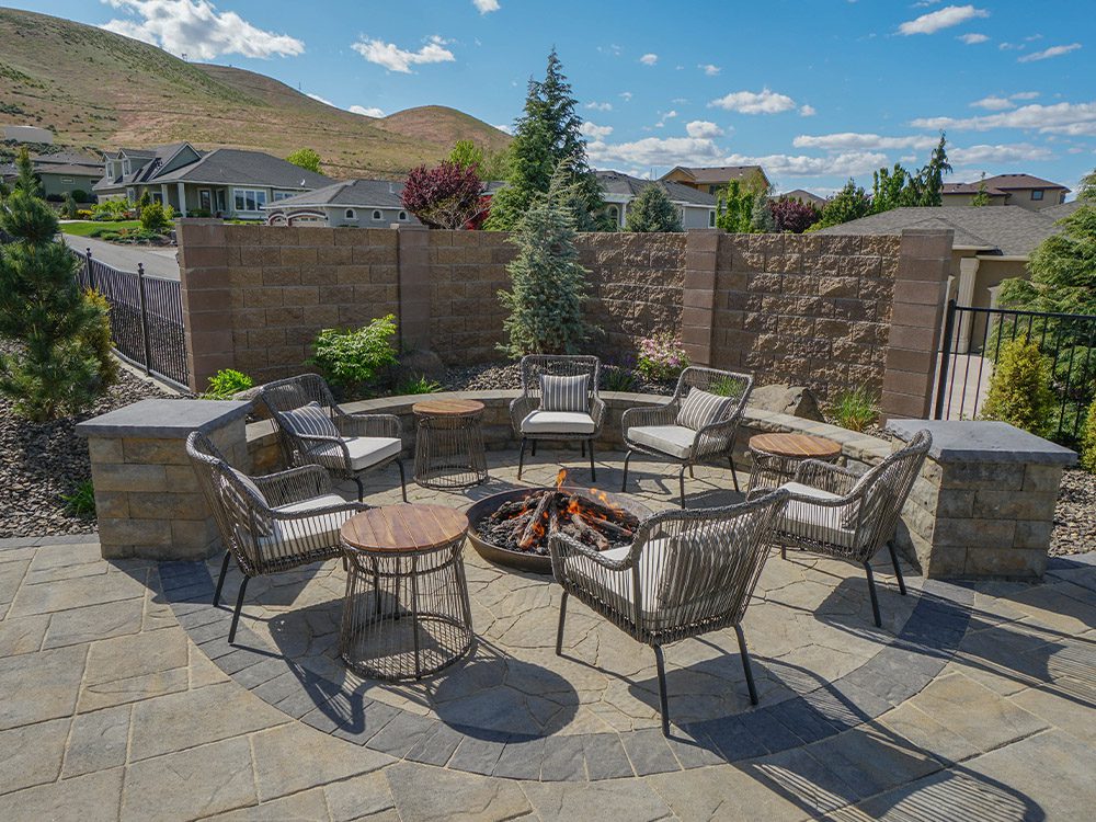 stone sitting area around firepit