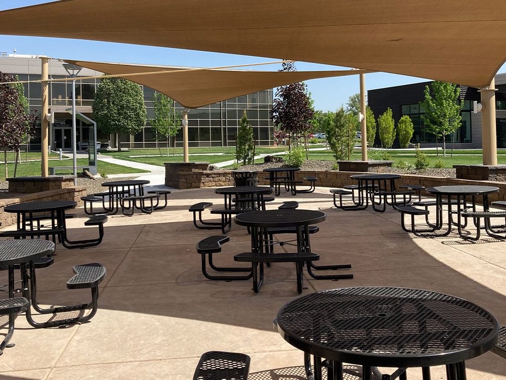 commercial landscaped sitting area